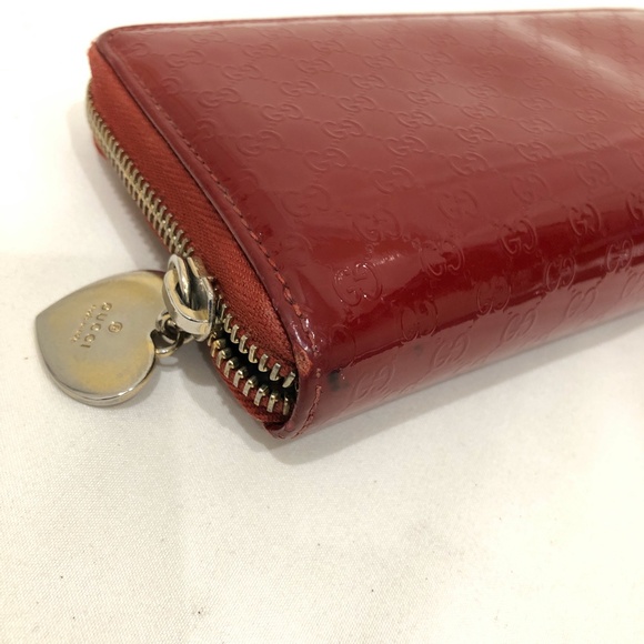 Gucci Red Enamel Zip Around Long Wallet Sku#84182 (gently used,zipper pull miss) - Picture 7 of 13